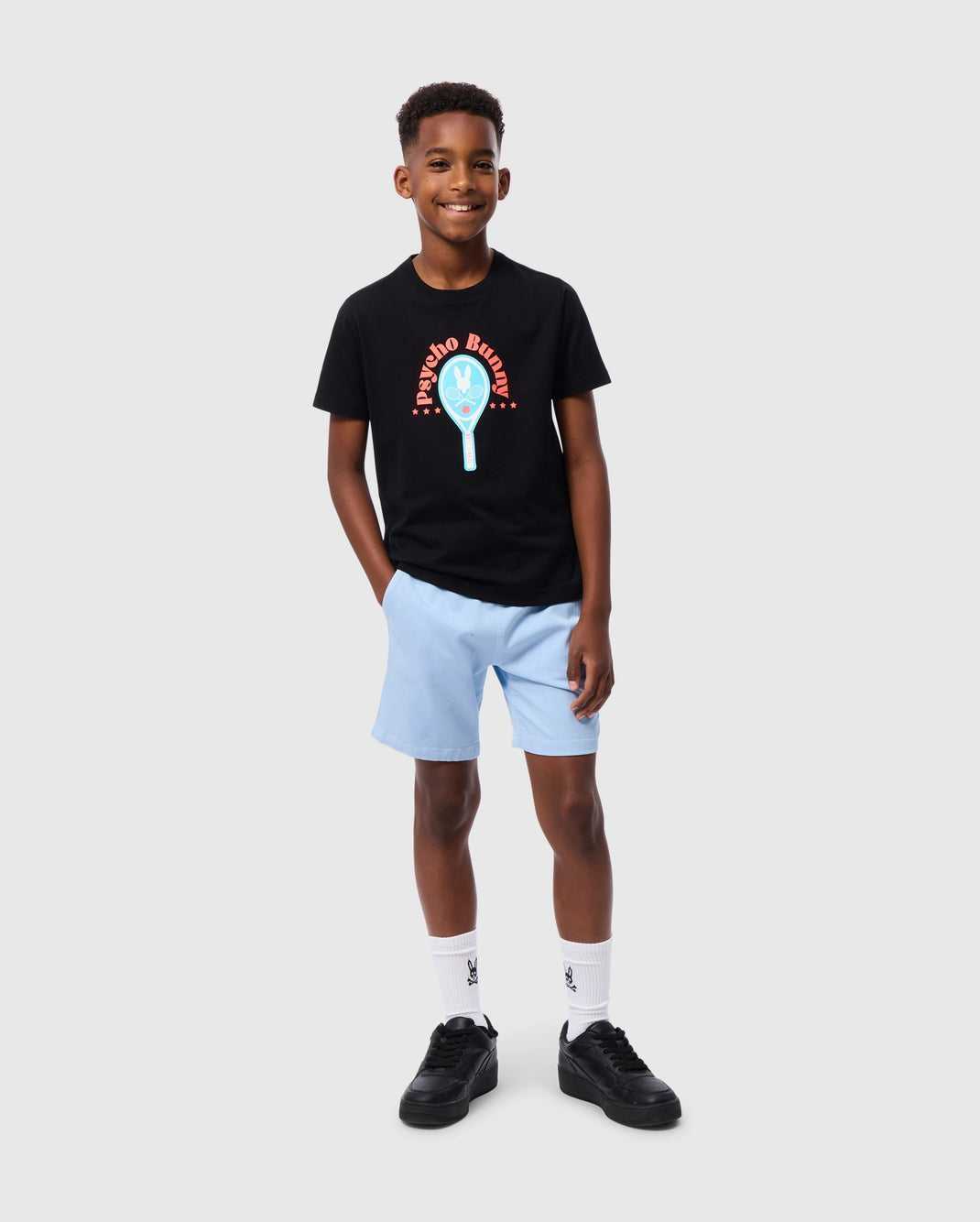 Tees Psycho Bunny Courtside Graphic Tee Noir Enfant | BEG-99948242